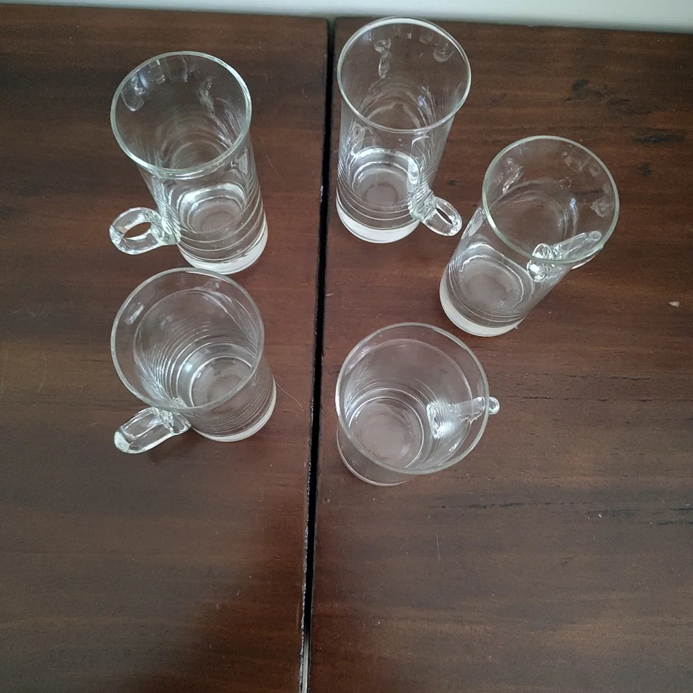 Vintage Irish Coffee Hand Blown Loop Handle Glasses Set Of Five